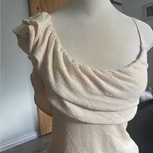 Zara Cream Asymmetrical Draped Shirt